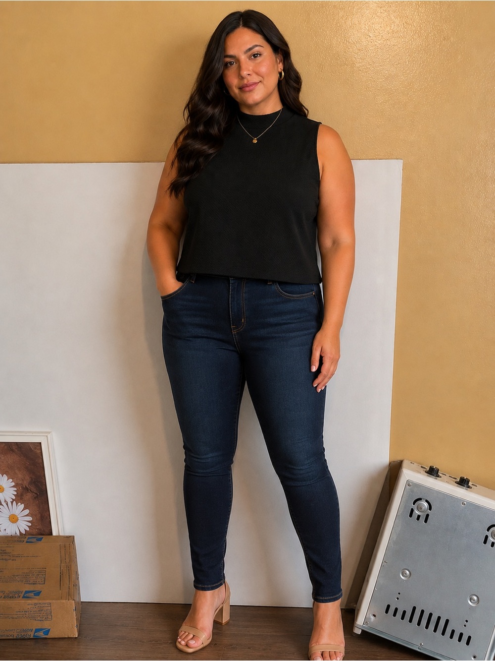 Express Black Sleeveless Mock-Neck Cropped Tank